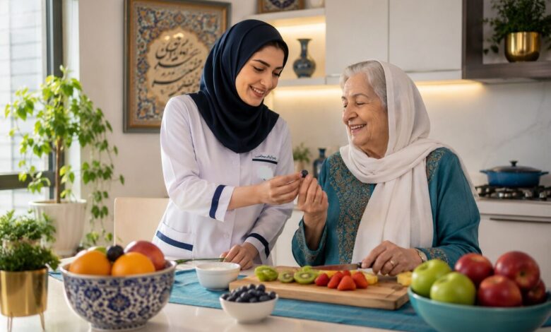 غذیه سالمندان، سالمندان و گرما، تغذیه تابستانی سالمندان، آبرسانی به سالمندان، پیشگیری از گرمازدگی سالمندان، مواد غذایی مناسب تابستان، تغذیه سالمندان در فصل گرما، رژیم غذایی سالمندان، میوه‌های تابستانی، سبزیجات برای سالمندان